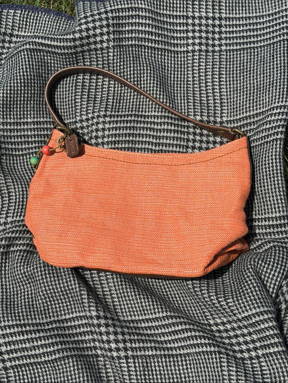 Fossil Coral Woven Hobo with Brown Leather Strap
